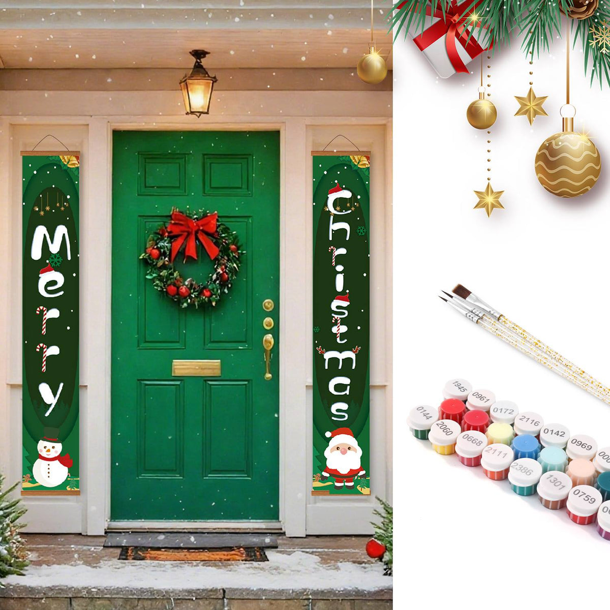 Green Santa Christmas (Paint by Numbers Door Banners)