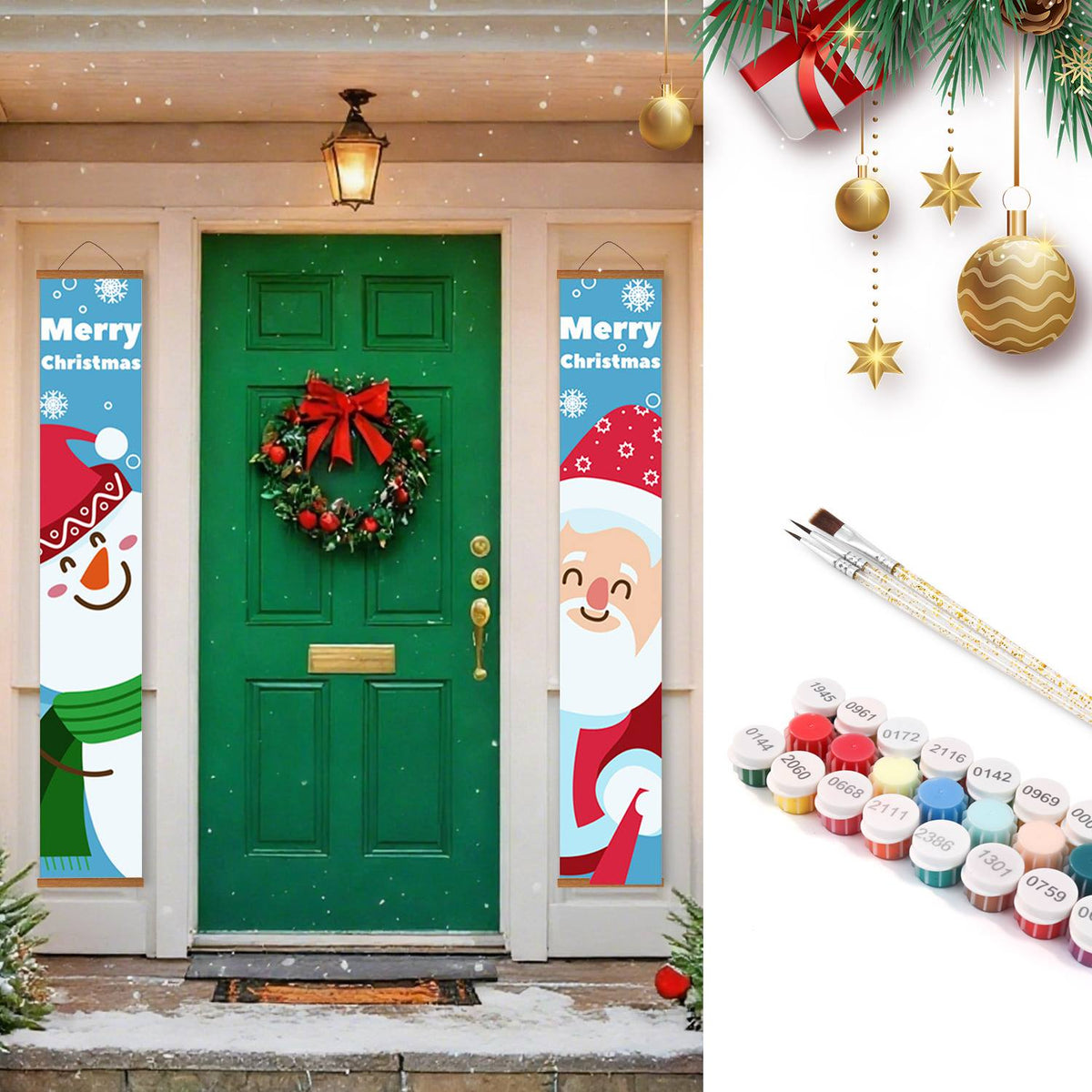 Blue Snowman and Santa (Paint by Numbers Door Banners)