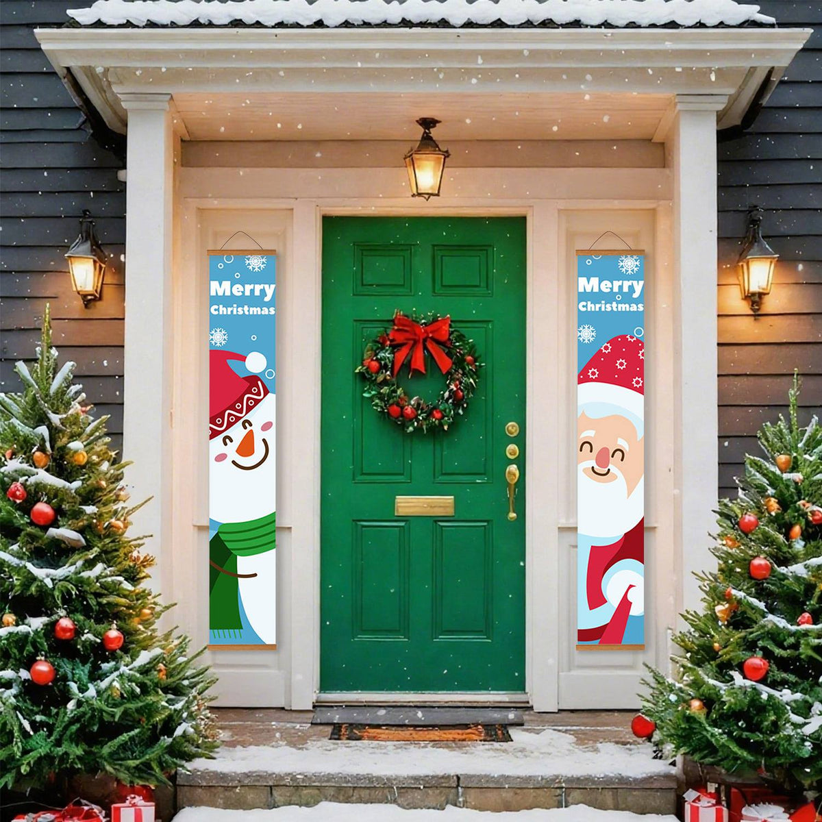 Blue Snowman and Santa (Paint by Numbers Door Banners)