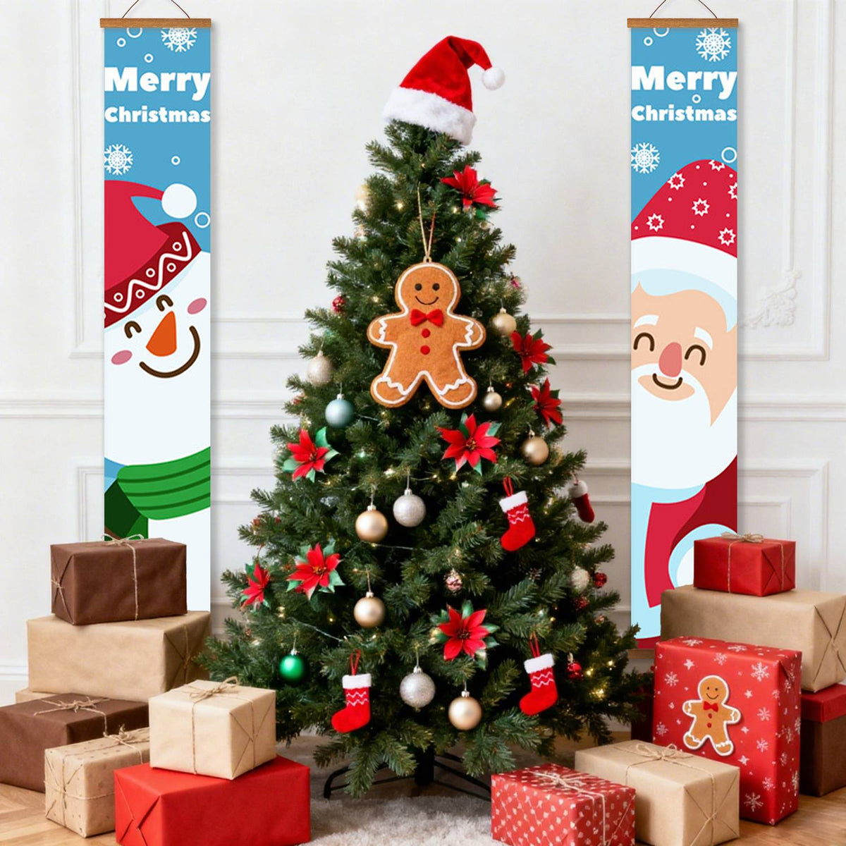 Blue Snowman and Santa (Paint by Numbers Door Banners)