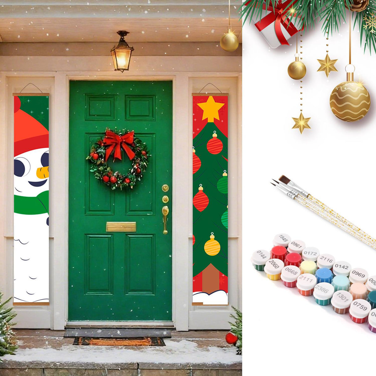 Snowman and Christmas Tree (Paint by Numbers Door Banners)