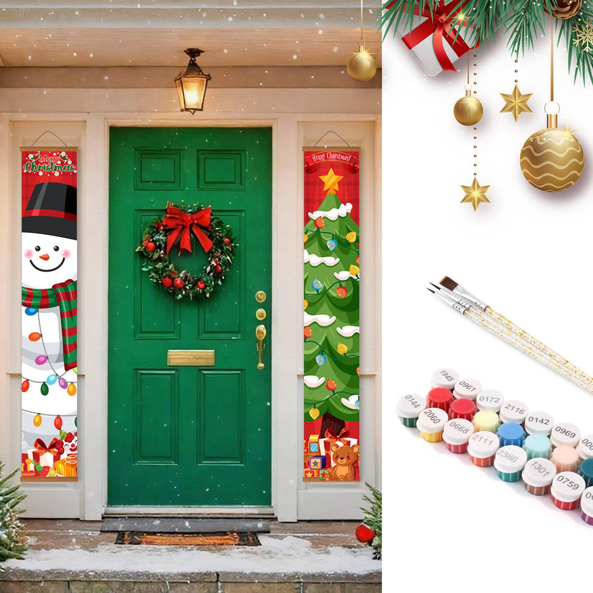 Snowman and Decorated Tree (Paint by Numbers Door Banners)