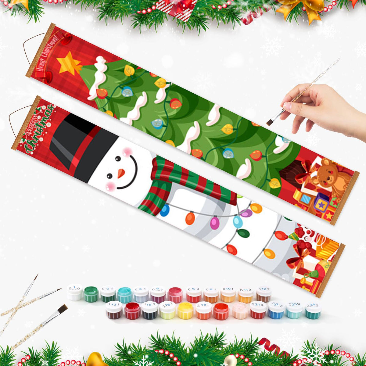 Snowman and Decorated Tree (Paint by Numbers Door Banners)