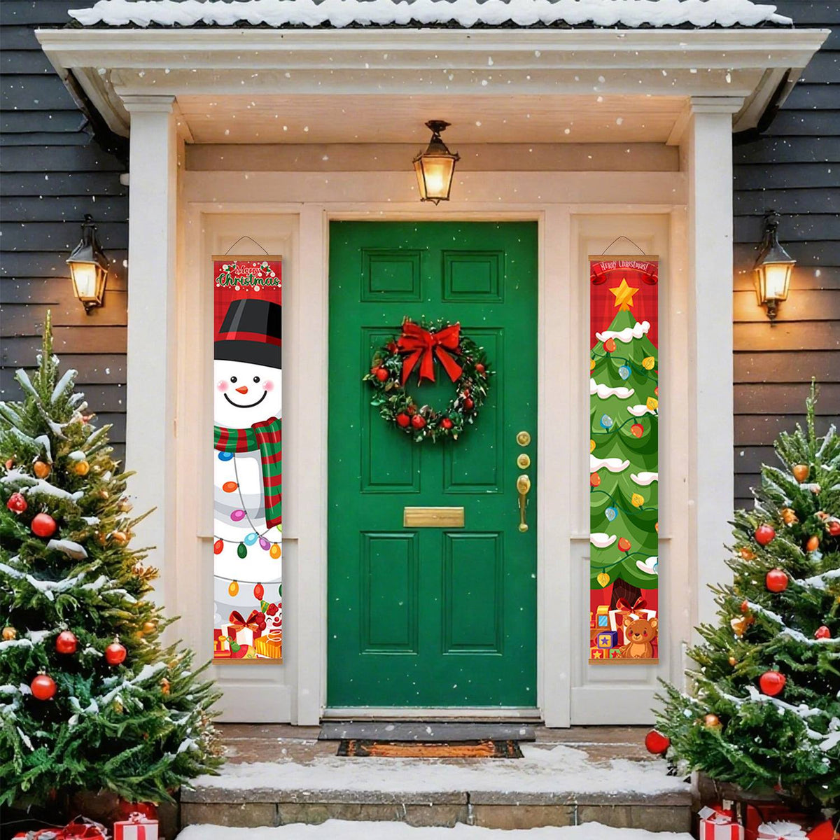 Snowman and Decorated Tree (Paint by Numbers Door Banners)