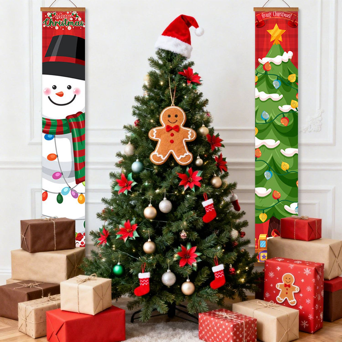 Snowman and Decorated Tree (Paint by Numbers Door Banners)