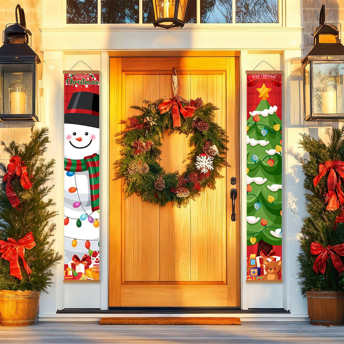Snowman and Decorated Tree (Paint by Numbers Door Banners)