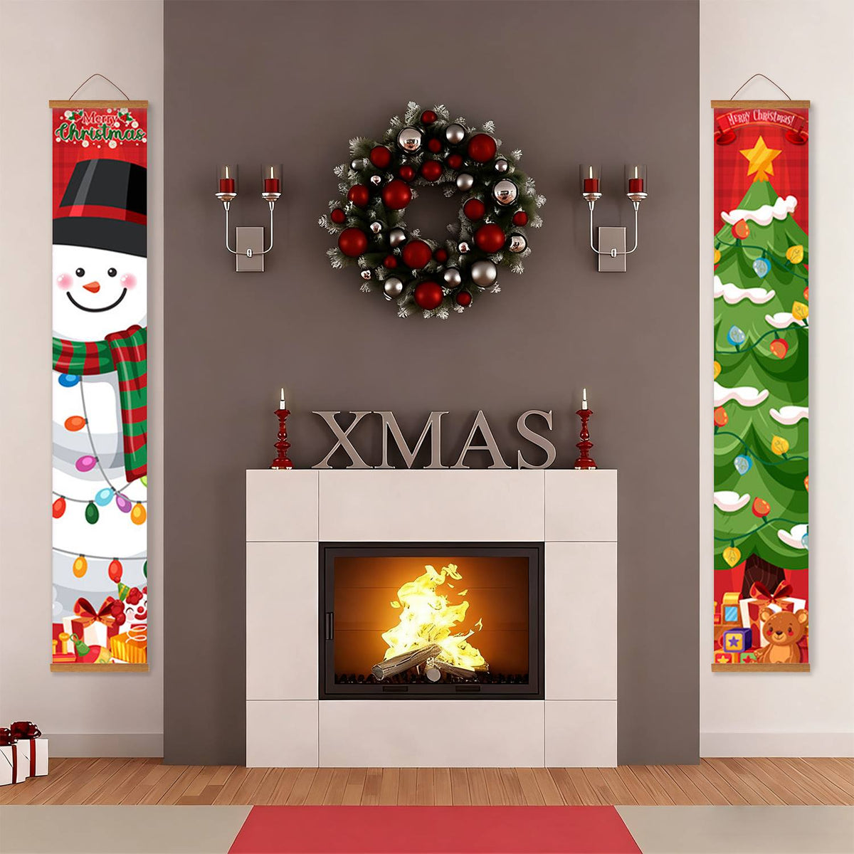 Snowman and Decorated Tree (Paint by Numbers Door Banners)