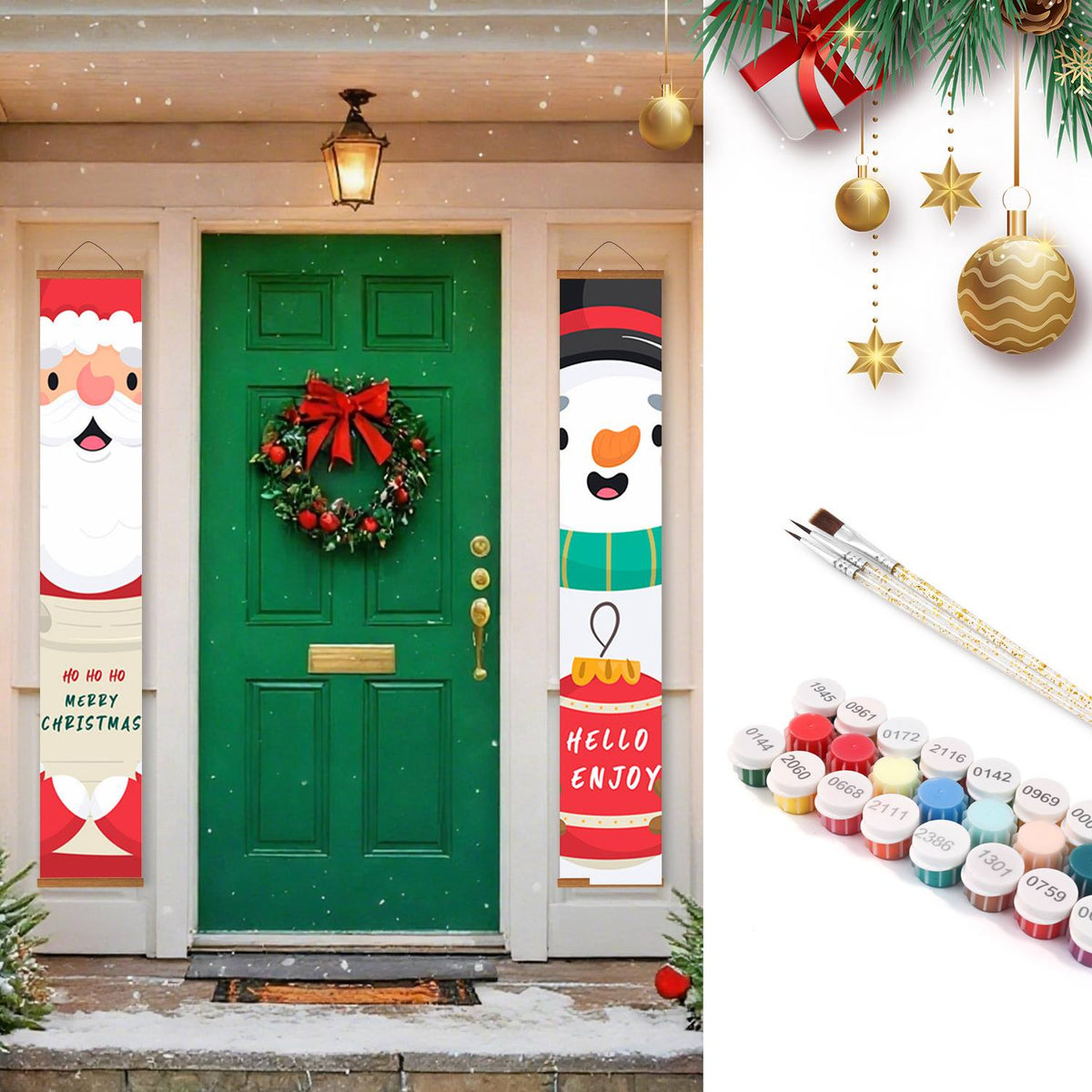 Santa and Snowman Greetings (Paint by Numbers Door Banners)