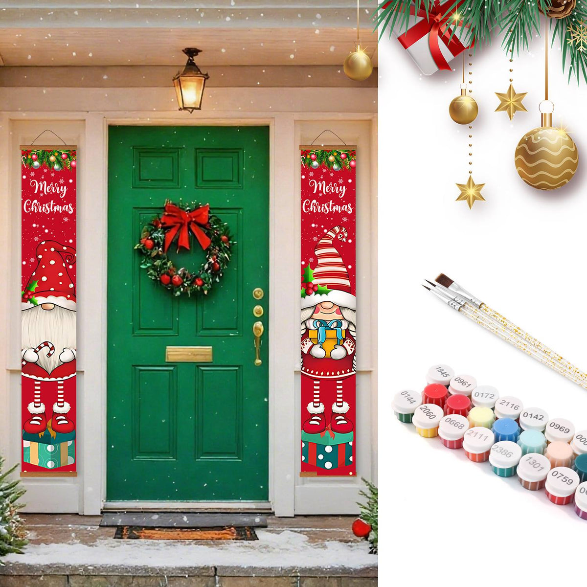 Christmas Gnomes and Gifts (Paint by Numbers Door Banners)