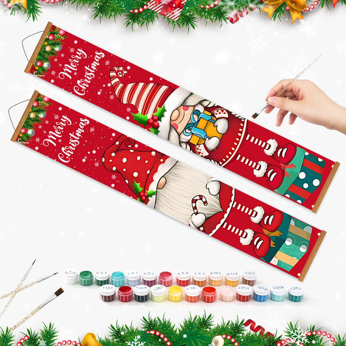 Christmas Gnomes and Gifts (Paint by Numbers Door Banners)