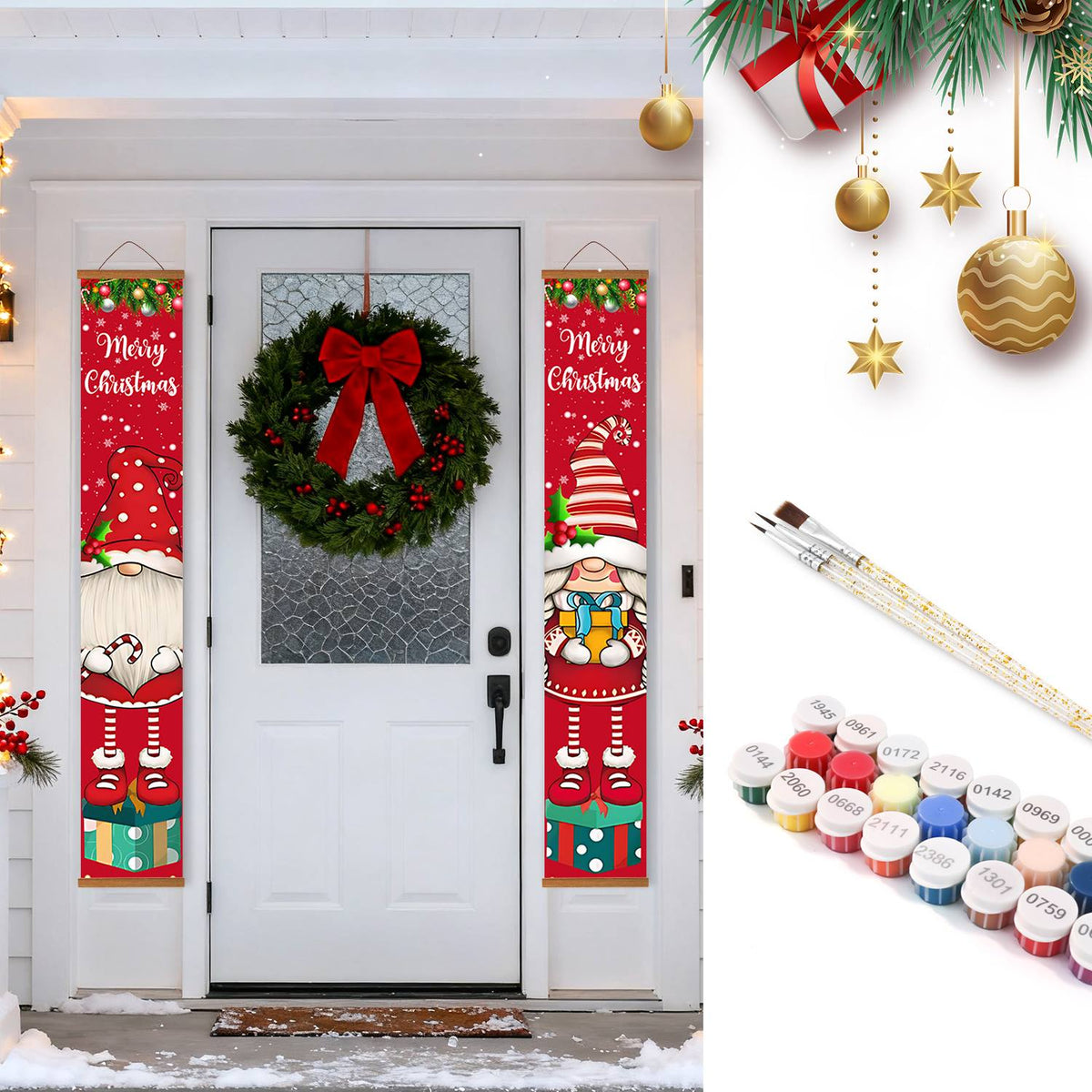 Christmas Gnomes and Gifts (Paint by Numbers Door Banners)