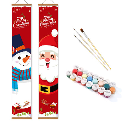 Snowman and Santa on Red (Paint by Numbers Door Banners)