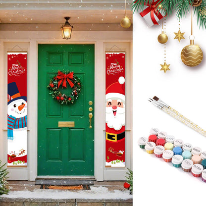 Snowman and Santa on Red (Paint by Numbers Door Banners)