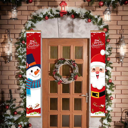 Snowman and Santa on Red (Paint by Numbers Door Banners)
