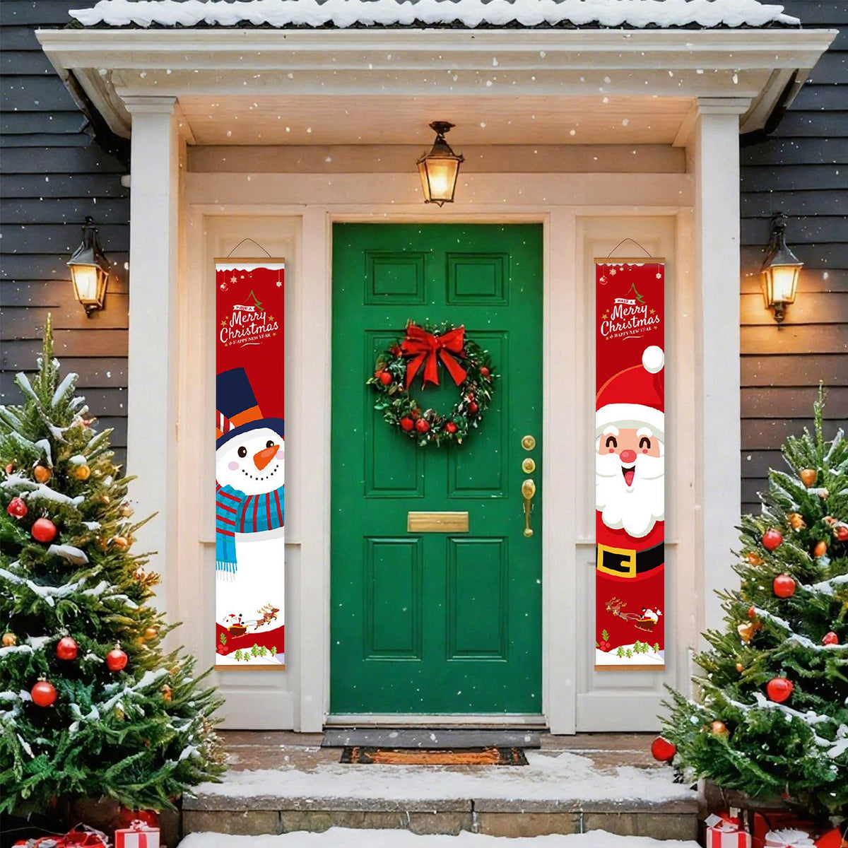 Snowman and Santa on Red (Paint by Numbers Door Banners)