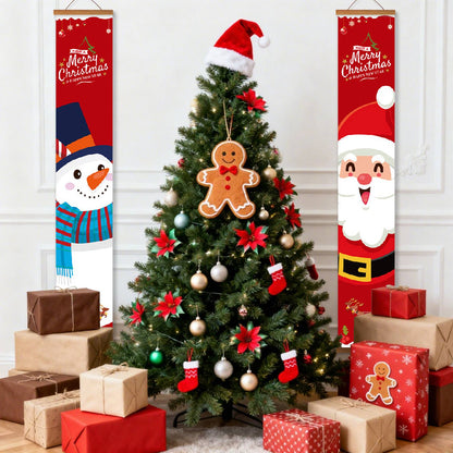 Snowman and Santa on Red (Paint by Numbers Door Banners)