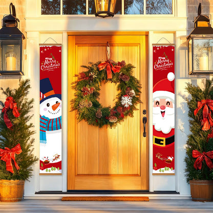 Snowman and Santa on Red (Paint by Numbers Door Banners)