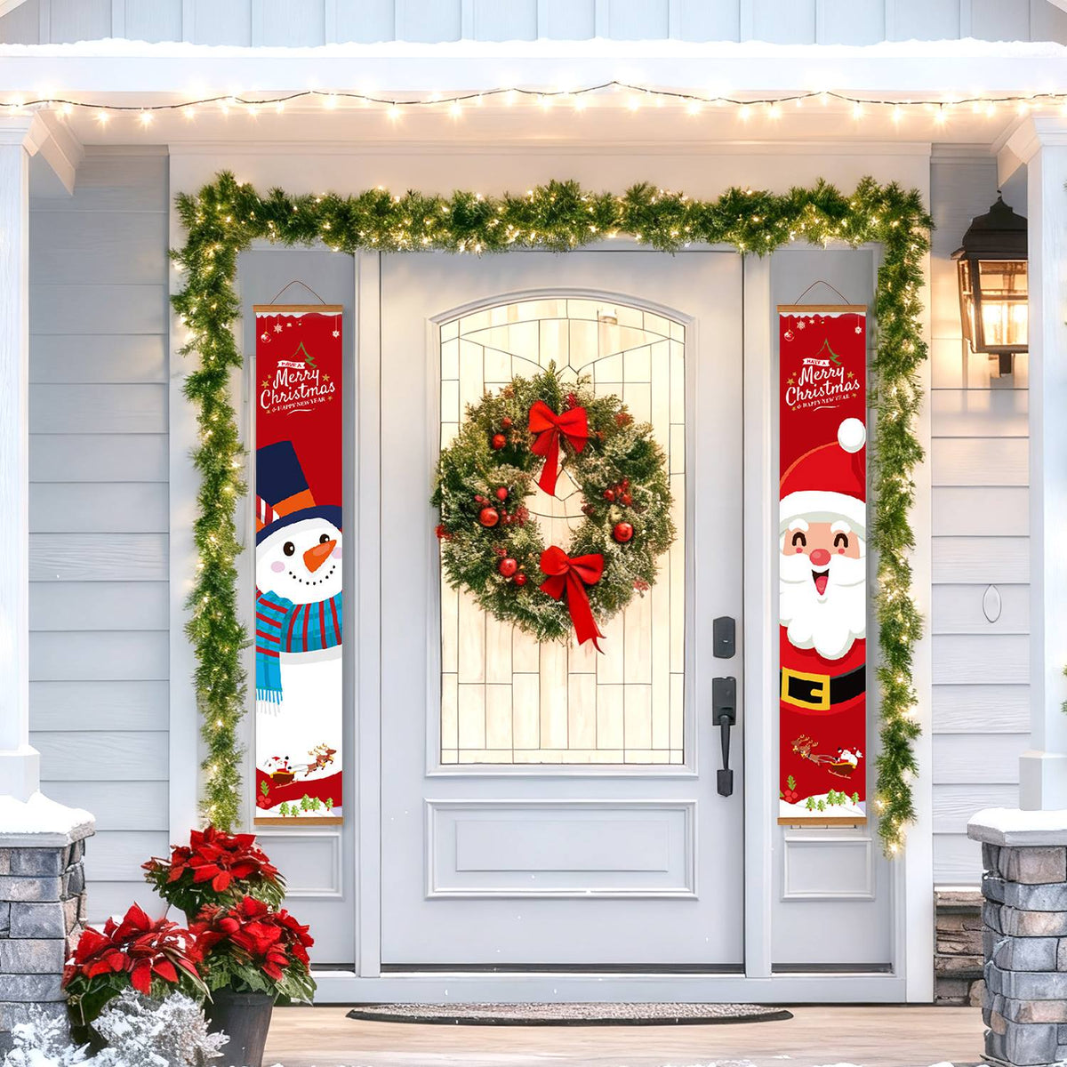 Snowman and Santa on Red (Paint by Numbers Door Banners)