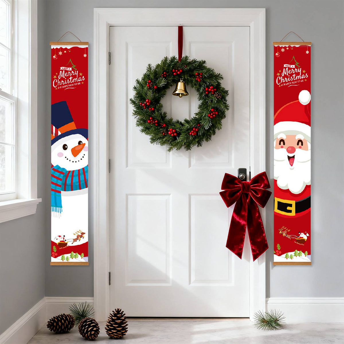 Snowman and Santa on Red (Paint by Numbers Door Banners)