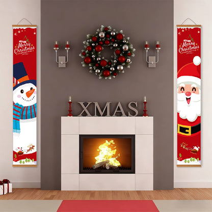 Snowman and Santa on Red (Paint by Numbers Door Banners)