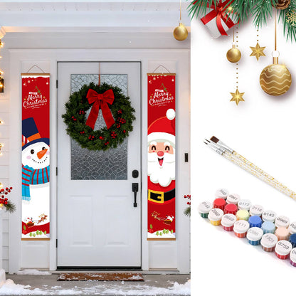 Snowman and Santa on Red (Paint by Numbers Door Banners)