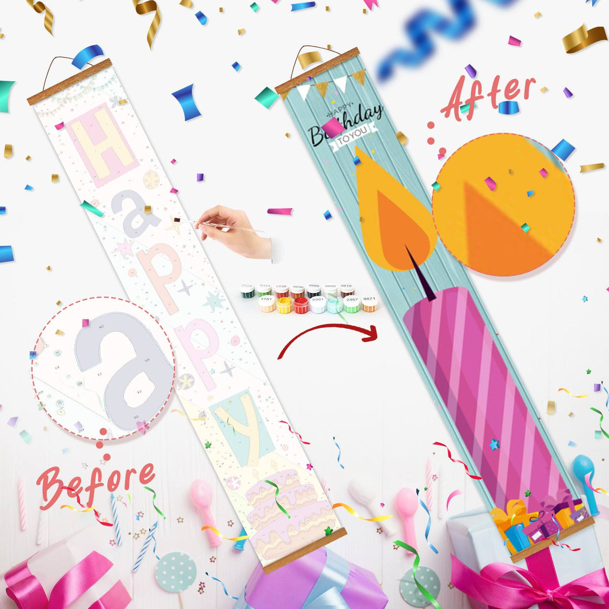 Colourful Birthday Candles (Paint by Numbers Door Banners)
