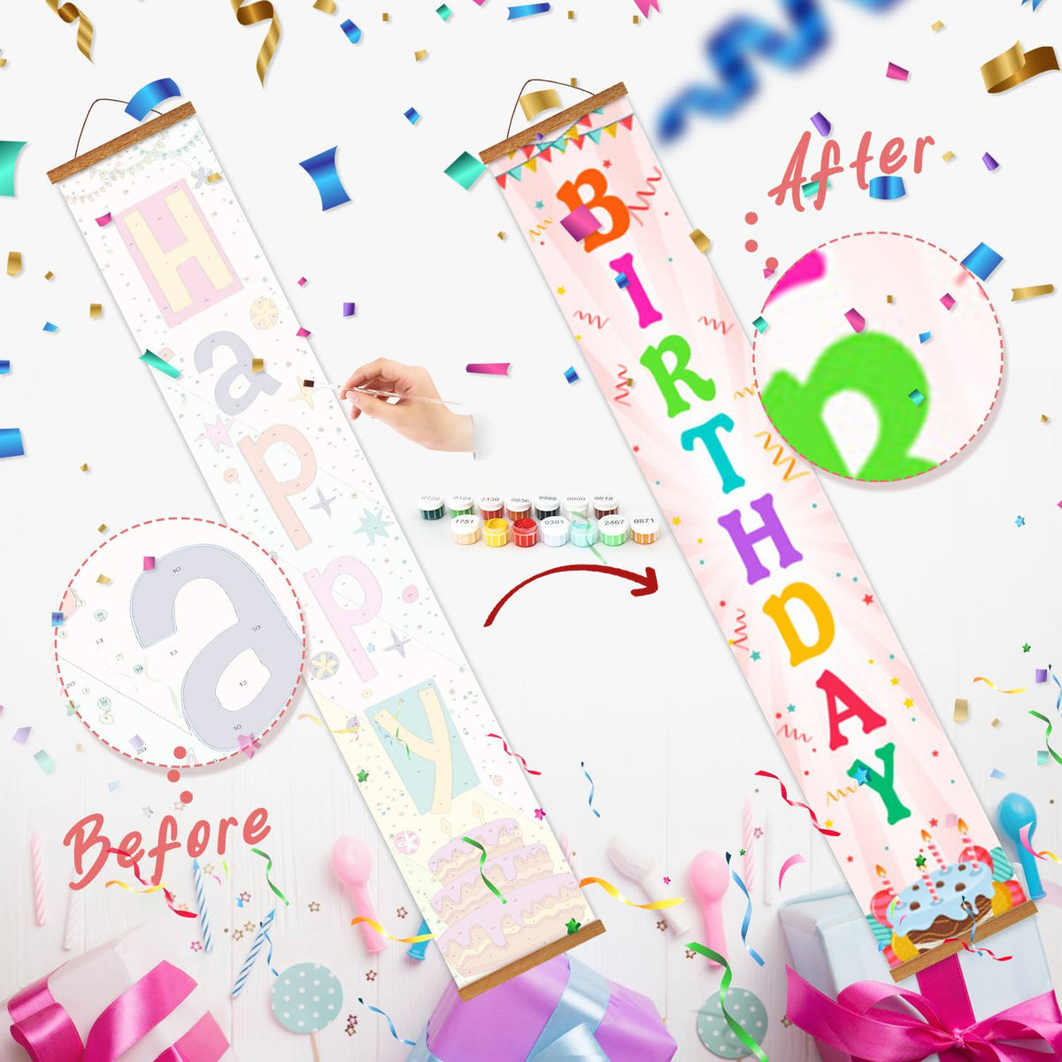 Rainbow Happy Birthday (Paint by Numbers Door Banners)