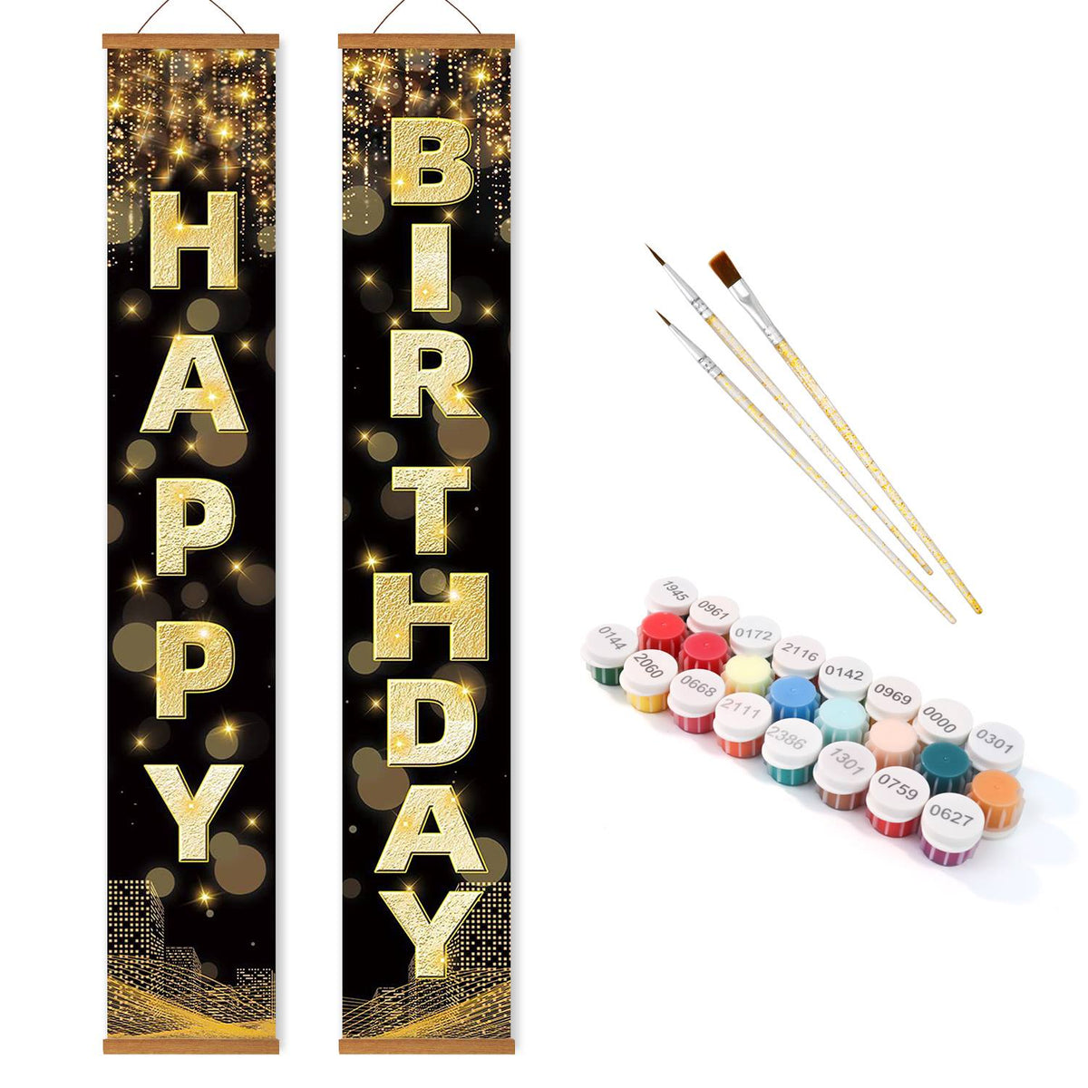Black and Gold Happy Birthday (Paint by Numbers Door Banners)