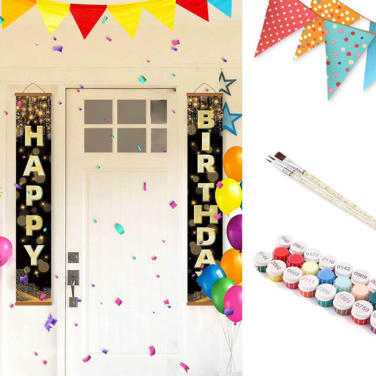 Black and Gold Happy Birthday (Paint by Numbers Door Banners)