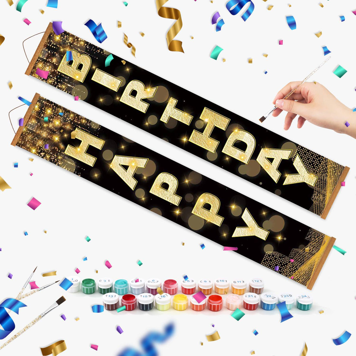 Black and Gold Happy Birthday (Paint by Numbers Door Banners)