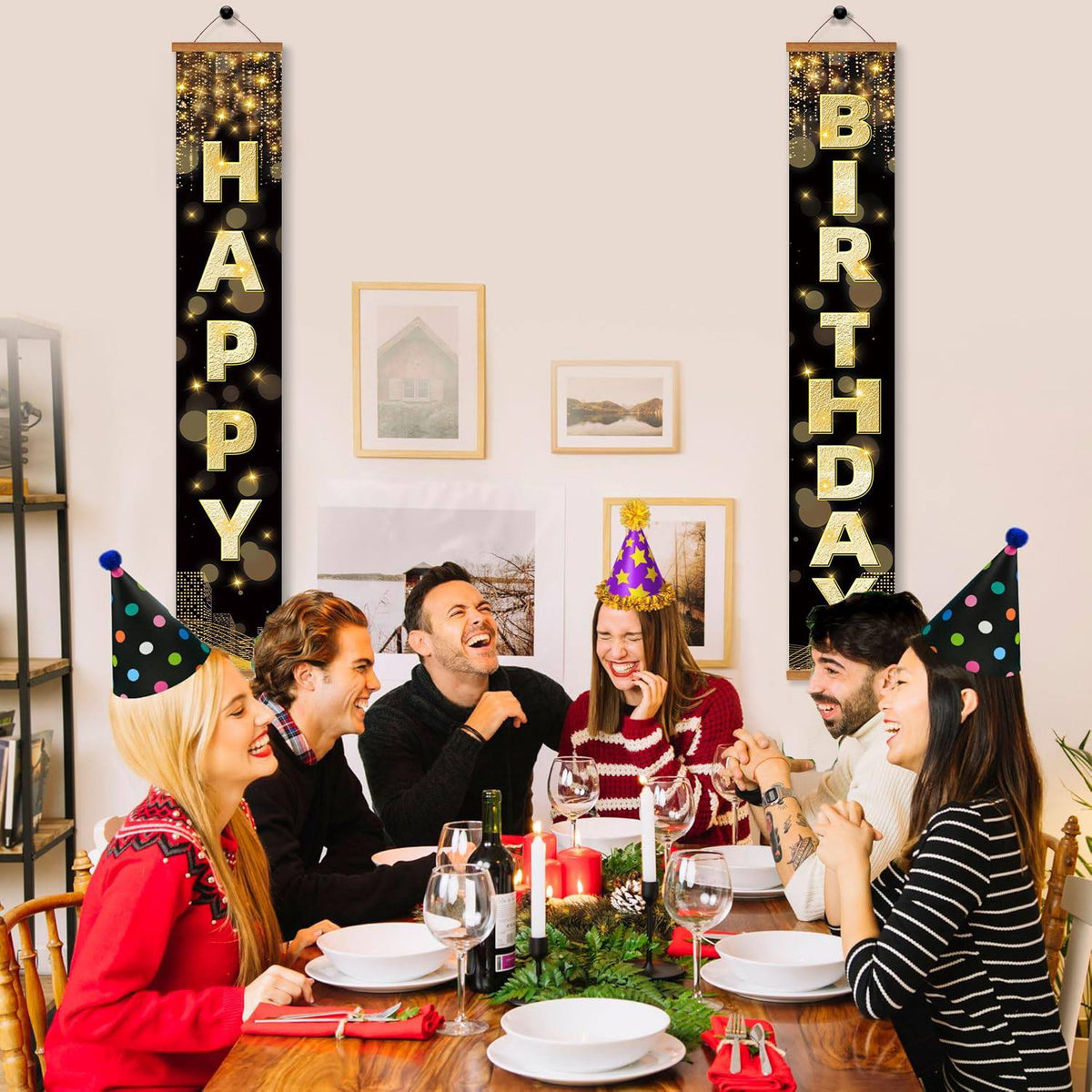 Black and Gold Happy Birthday (Paint by Numbers Door Banners)