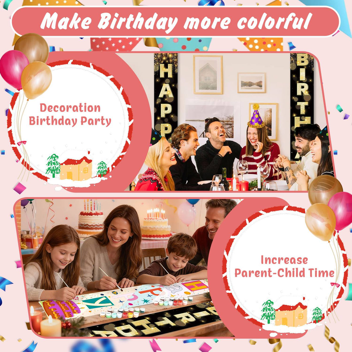 Black and Gold Happy Birthday (Paint by Numbers Door Banners)