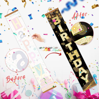 Black and Gold Happy Birthday (Paint by Numbers Door Banners)
