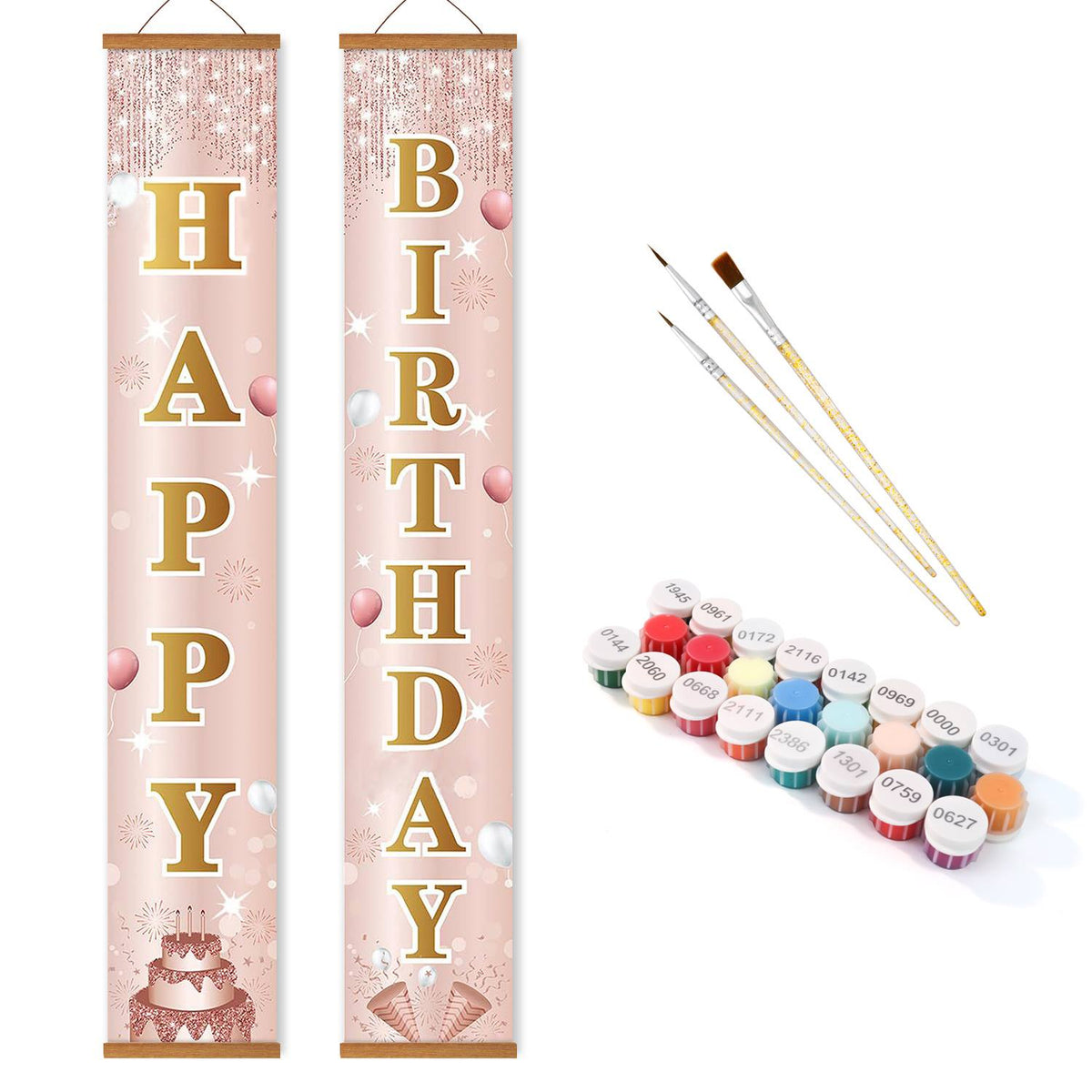 Pink and Gold Birthday Cake (Paint by Numbers Door Banners)