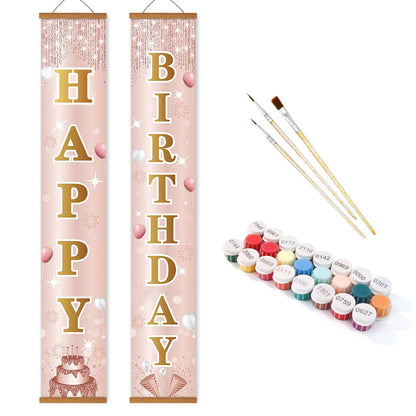 Pink and Gold Birthday Cake (Paint by Numbers Door Banners)