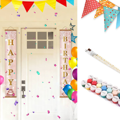 Pink and Gold Birthday Cake (Paint by Numbers Door Banners)