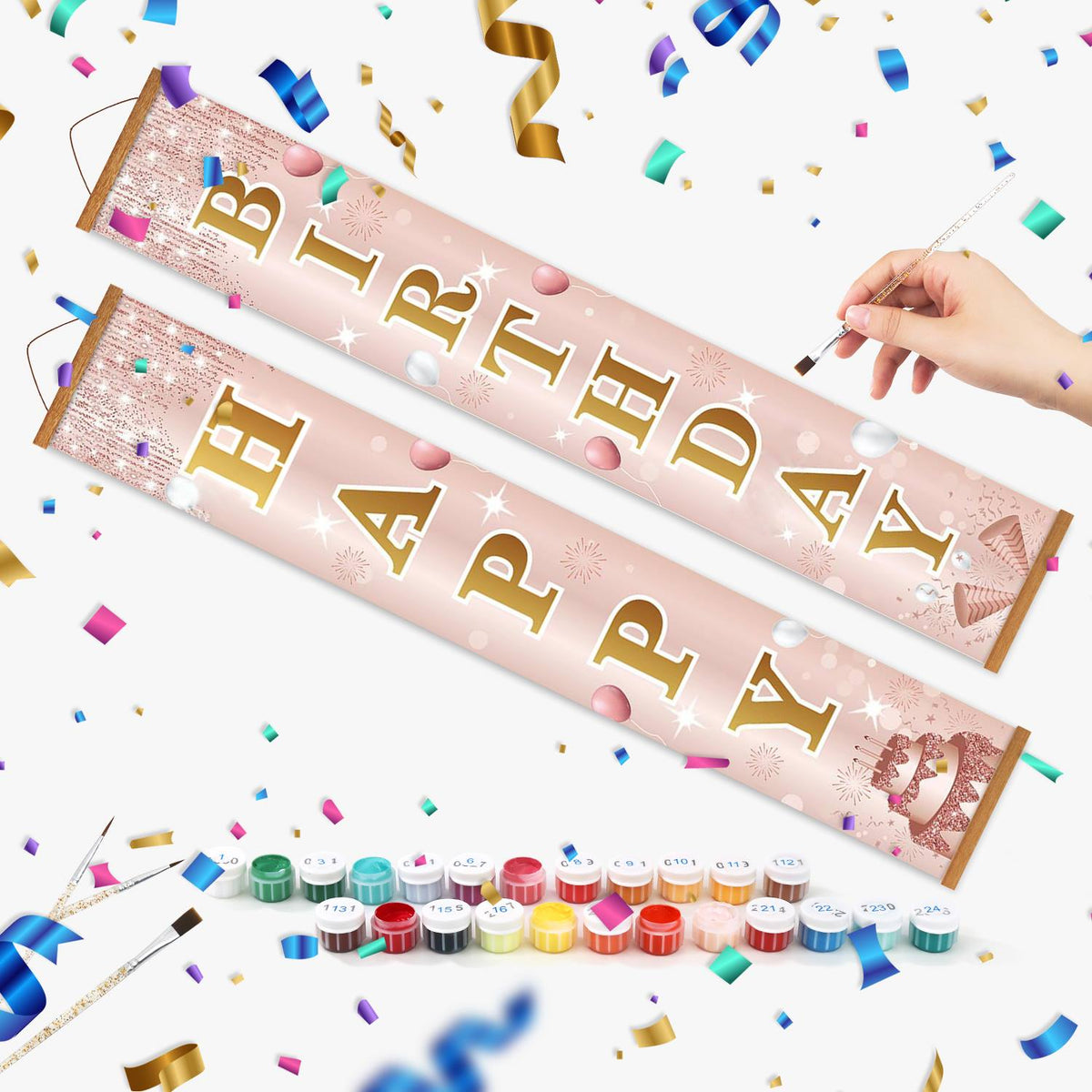 Pink and Gold Birthday Cake (Paint by Numbers Door Banners)