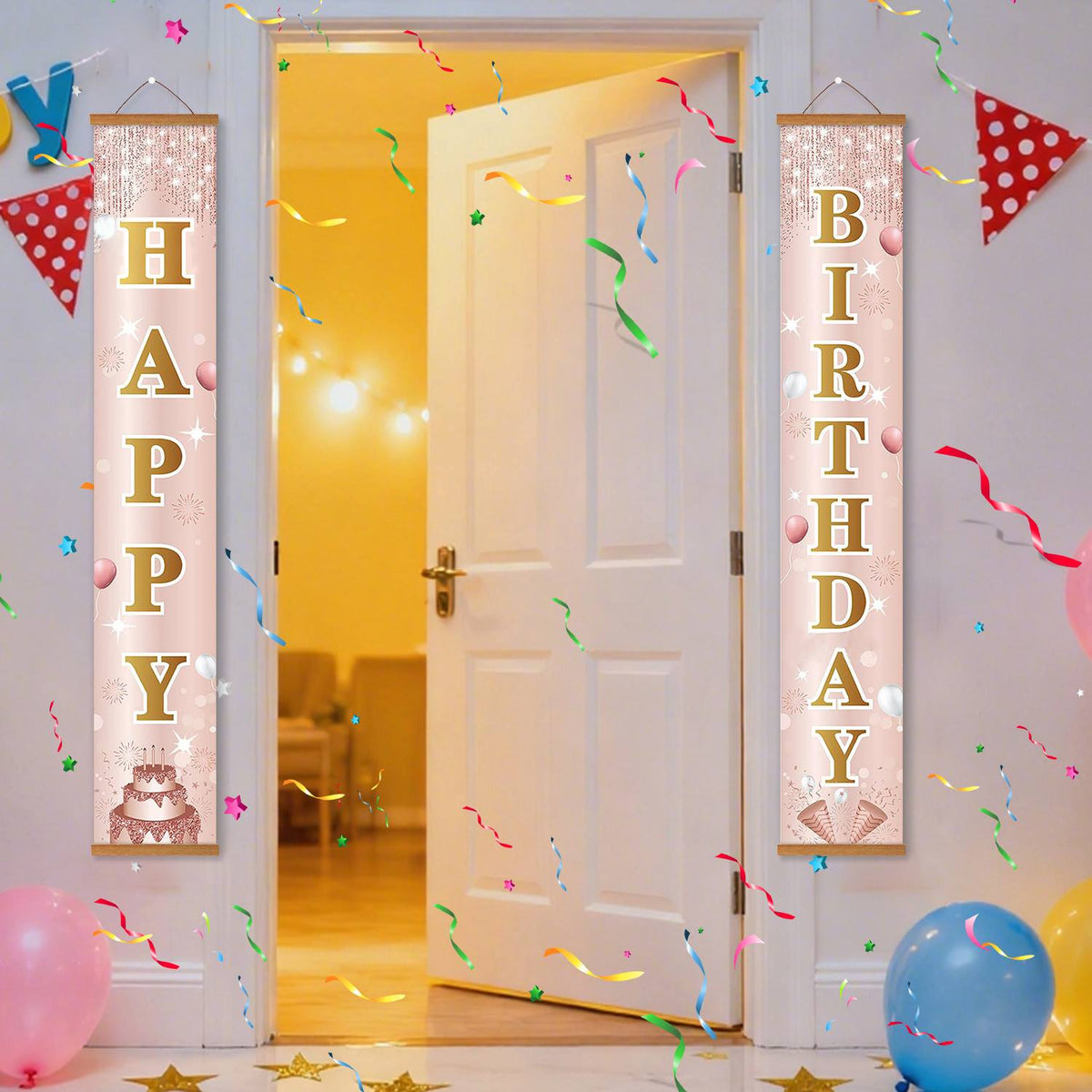 Pink and Gold Birthday Cake (Paint by Numbers Door Banners)