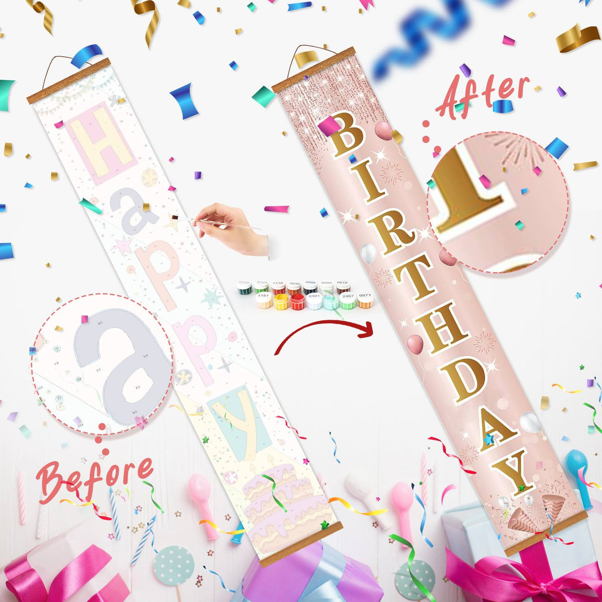 Pink and Gold Birthday Cake (Paint by Numbers Door Banners)