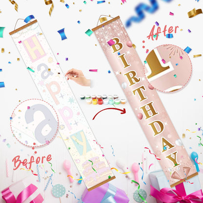 Pink and Gold Birthday Cake (Paint by Numbers Door Banners)