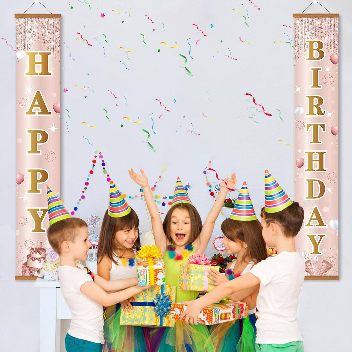 Pink and Gold Birthday Cake (Paint by Numbers Door Banners)