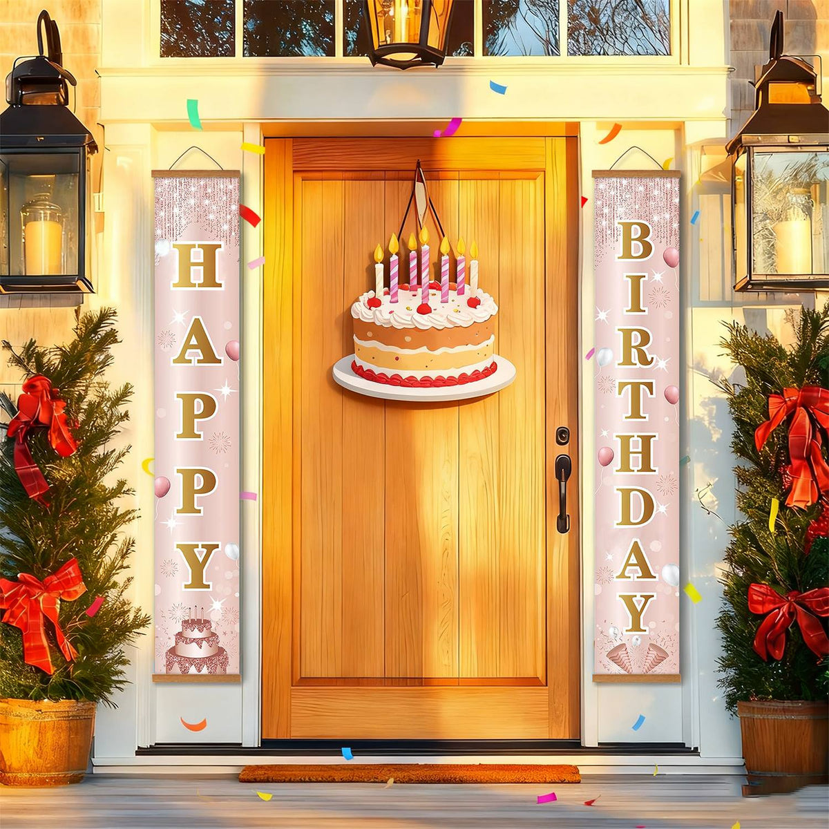 Pink and Gold Birthday Cake (Paint by Numbers Door Banners)