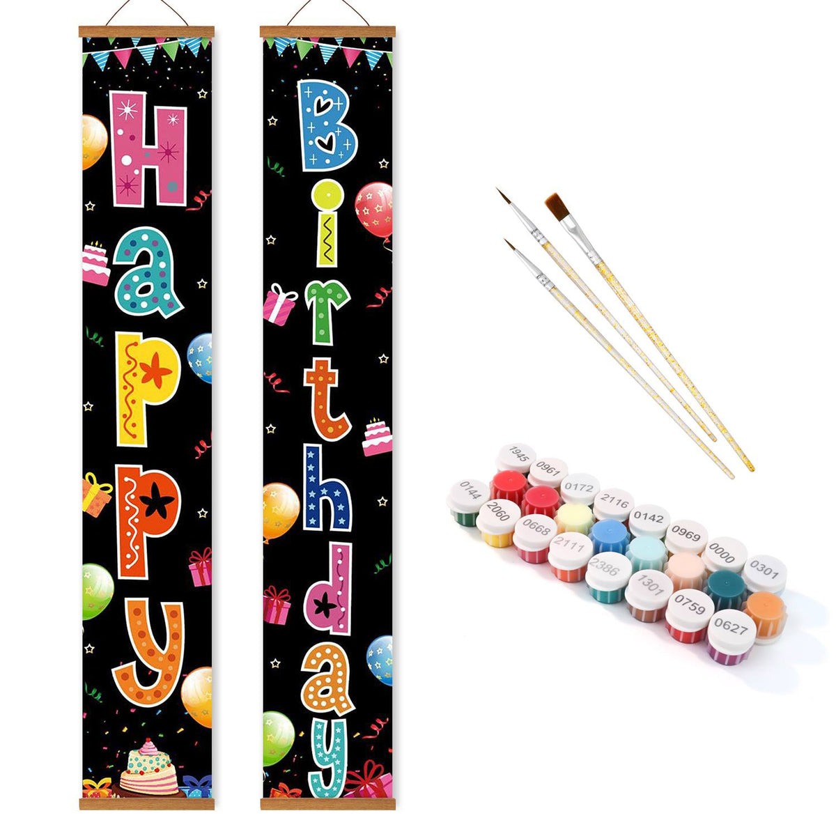 Rainbow Birthday on Black (Paint by Numbers Door Banners)