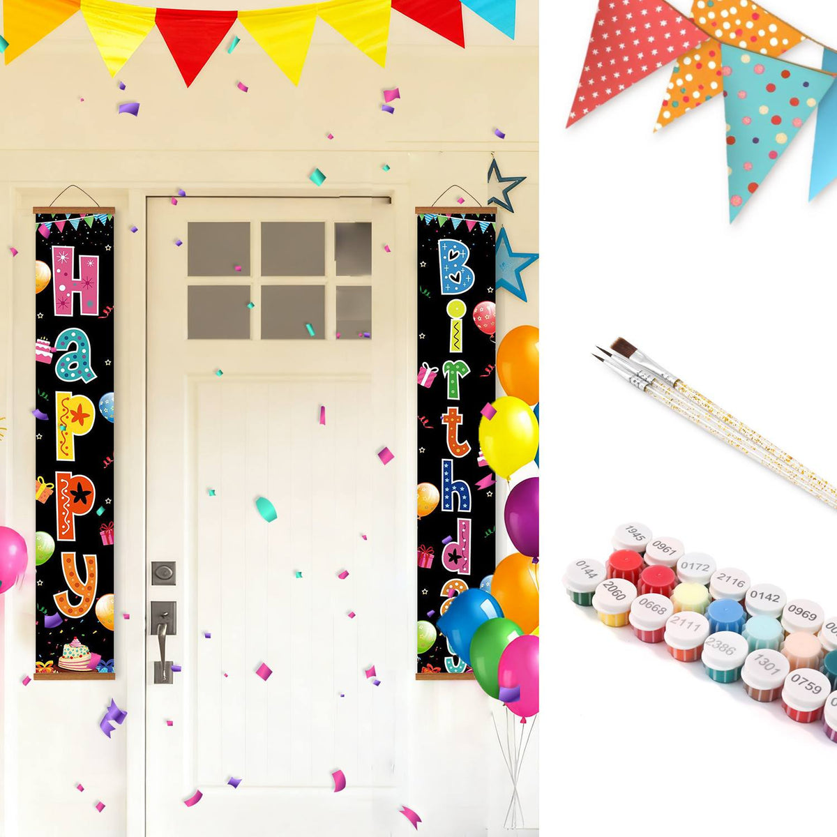 Rainbow Birthday on Black (Paint by Numbers Door Banners)