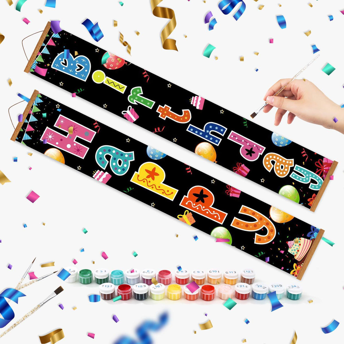Rainbow Birthday on Black (Paint by Numbers Door Banners)