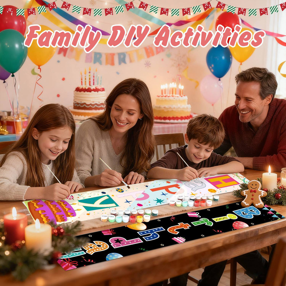 Rainbow Birthday on Black (Paint by Numbers Door Banners)