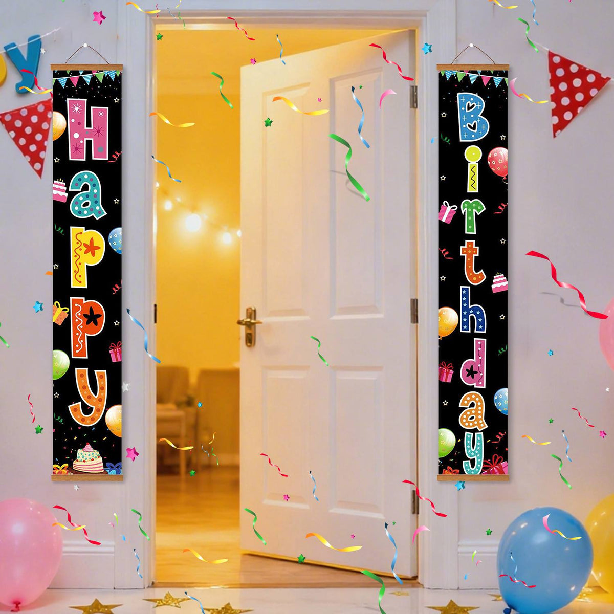 Rainbow Birthday on Black (Paint by Numbers Door Banners)