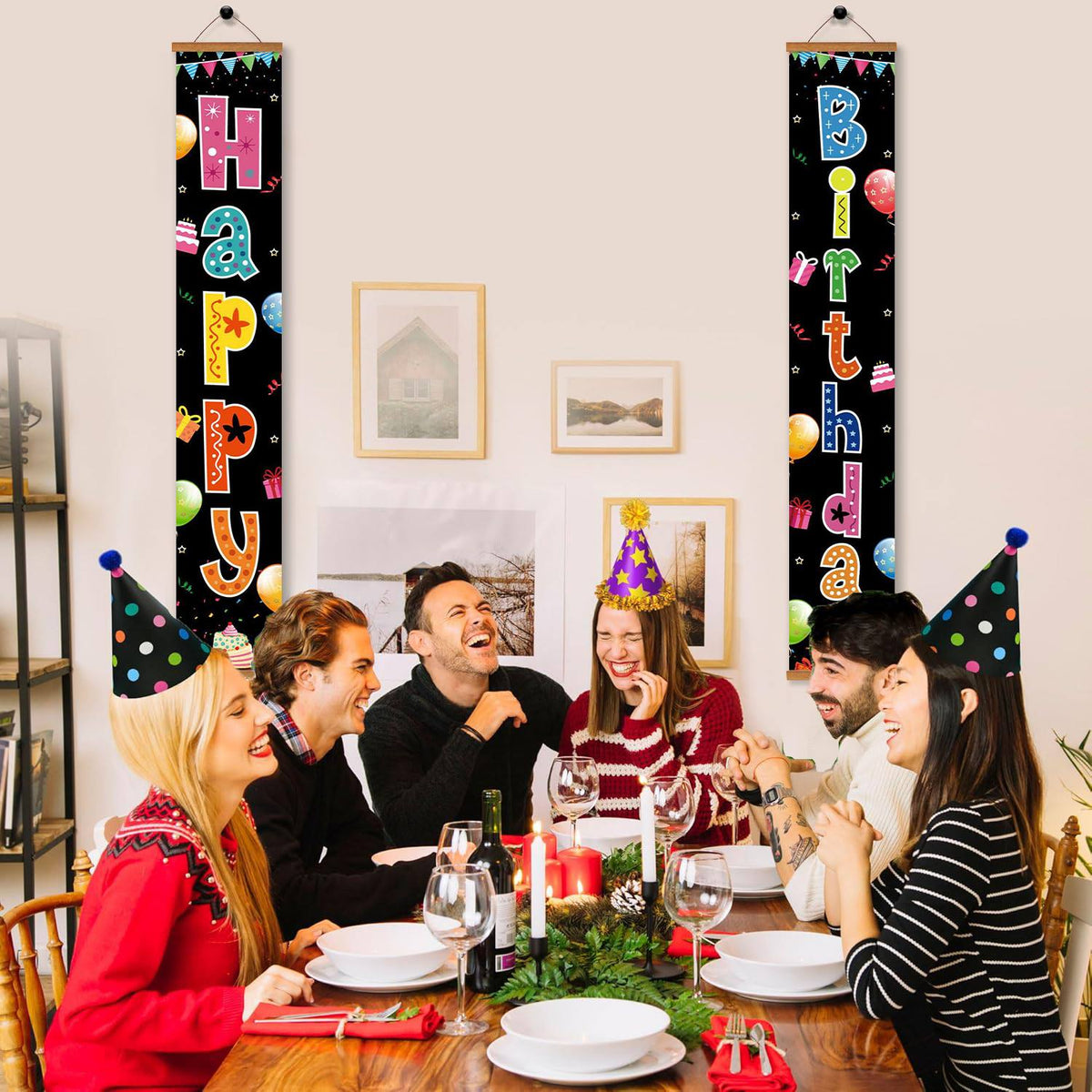 Rainbow Birthday on Black (Paint by Numbers Door Banners)