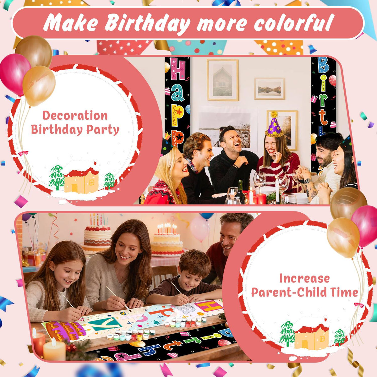 Rainbow Birthday on Black (Paint by Numbers Door Banners)