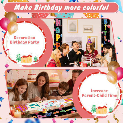 Rainbow Birthday on Black (Paint by Numbers Door Banners)